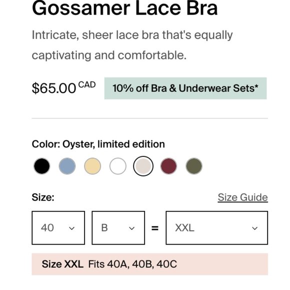 Knix Gossamer Lace Bra in Oyster Size XXL 40B NWT - Picture 8 of 11